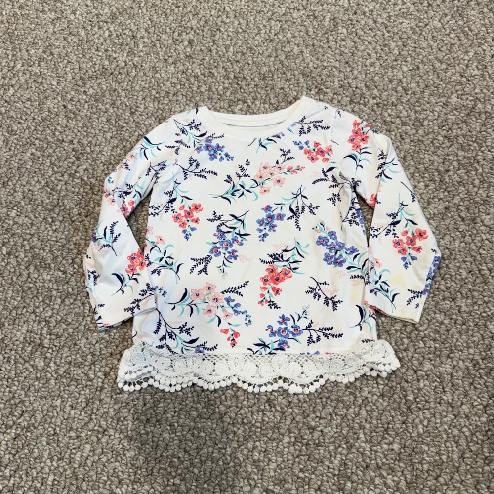 Carters Toddler Girls Floral Long Sleeve Top with Lace Trim Size 3T